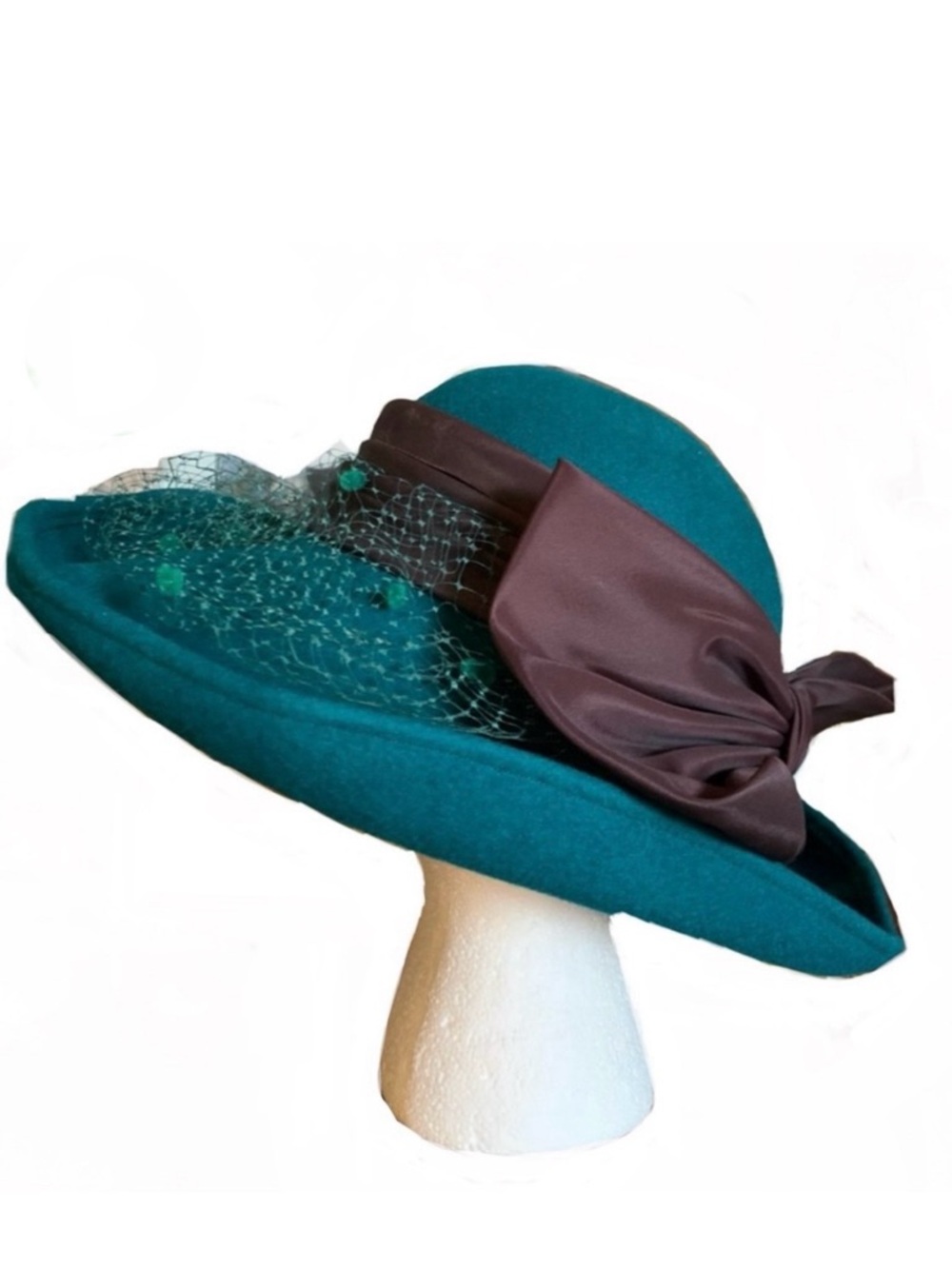 VINTAGE 1980'S MICHAEL HOWARD TEAL AND BROWN WOOL HAT